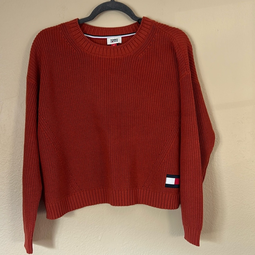 Knit Burn Orange Pullover Crewneck Sweater Tommy Hilfiger